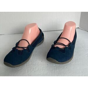 Lands End Blue Suede Round Toe Bungee Straps Slip On Comfort Ballet Shoes 8.5
